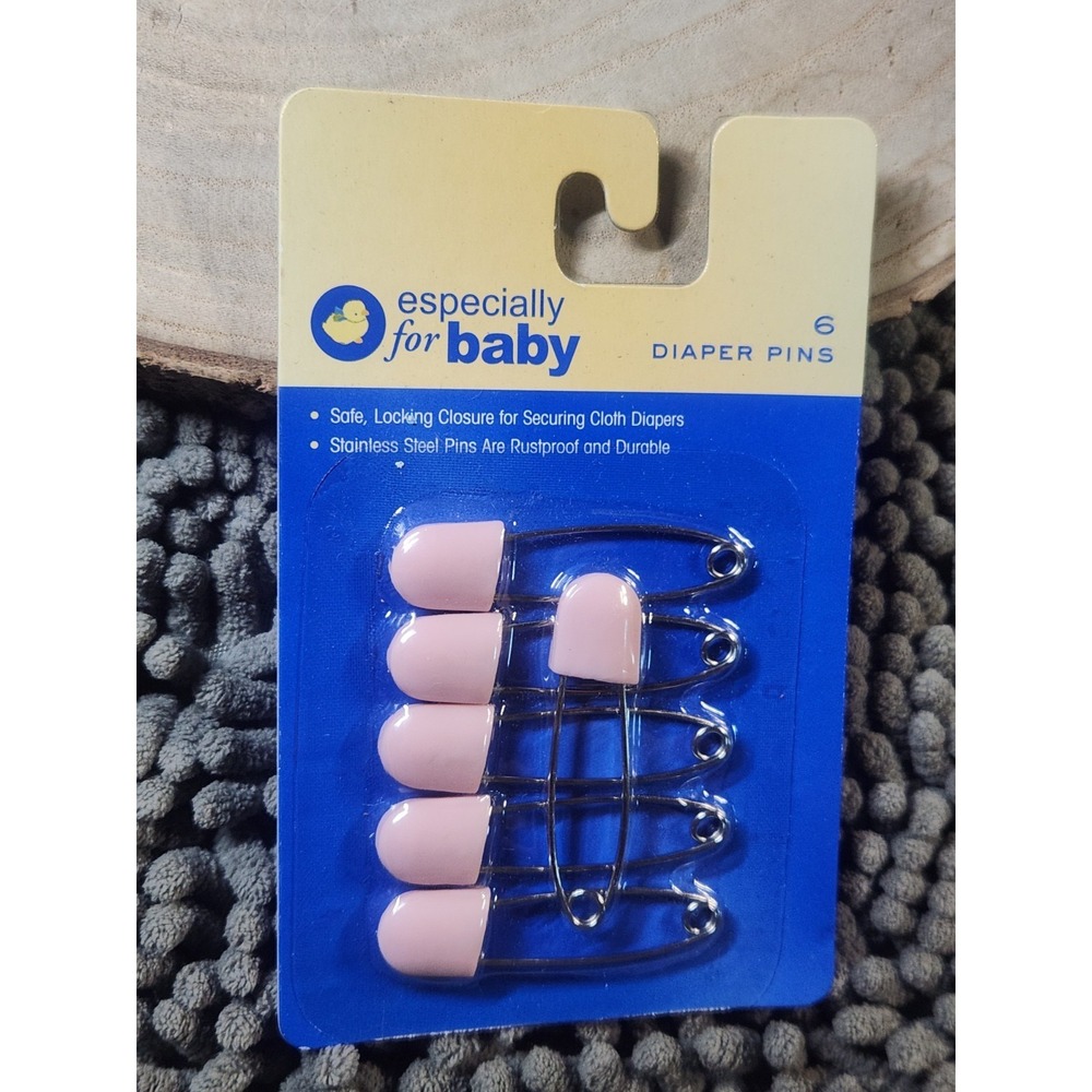Vtg. Especially For Baby Brand Diaper Pins Safety Lock Pin Stainless 6-pk Pink